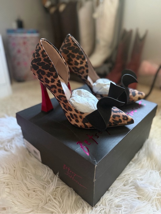 Betsey Johnson Shoes - Betsey Johnson Leopard Print Pumps with Black Bow and Red Heel